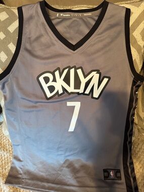 Fanatics BKLYN Gray and Black #7 Basketball Jersey